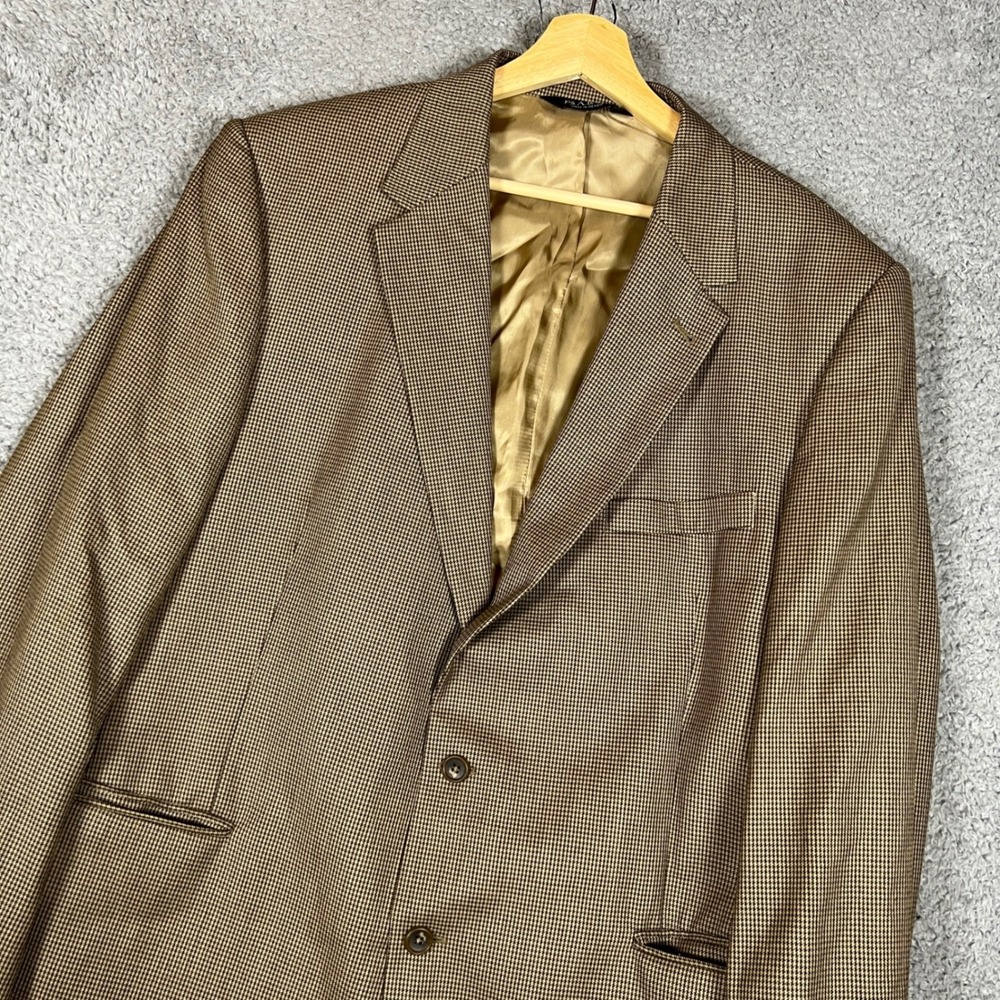 Jos A Bank Stafford Blazer Mens 44R Brown Excellent Houndstooth Sport Coat